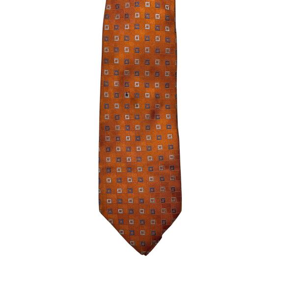 Brooks Brothers Makers Silk Neck Tie Geometric Print FLAW Orange Blue XL 3.5x60 - Picture 1 of 5